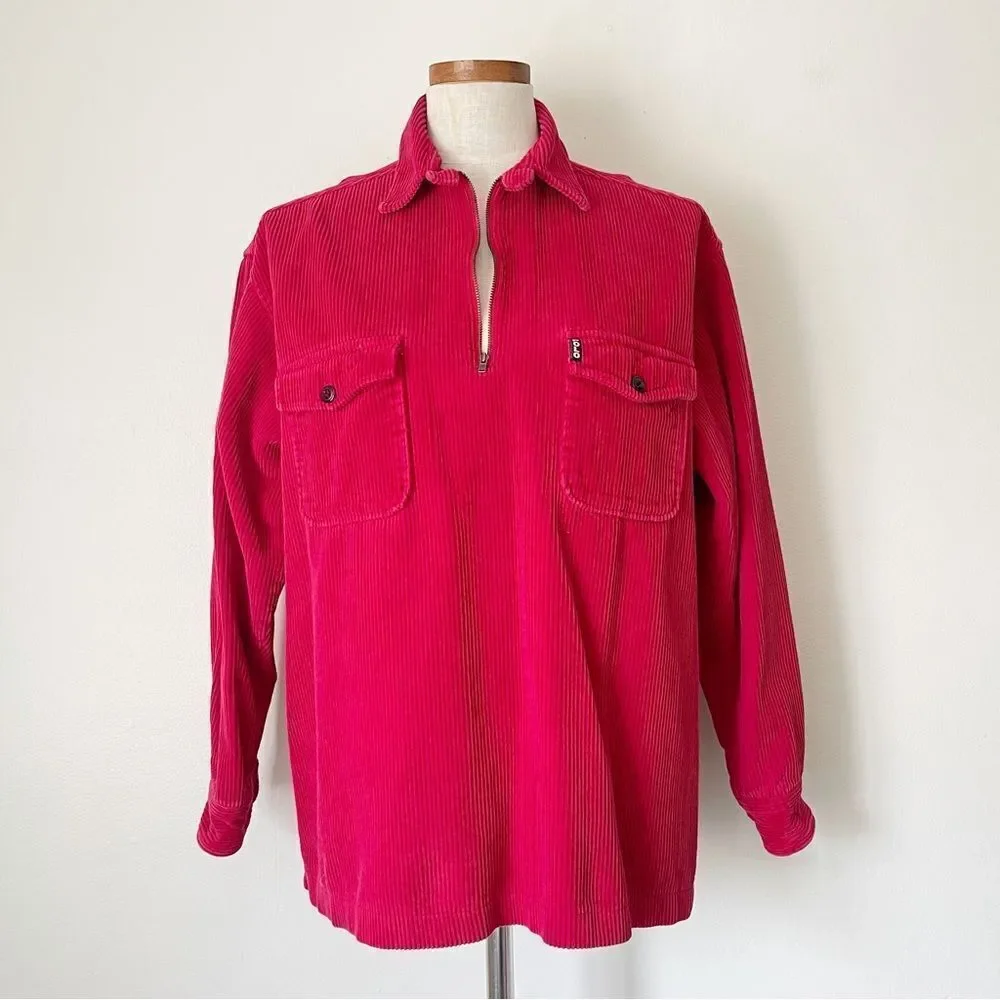 Vintage RL Polo Sport Red Corduroy pullover shirt Men’s XL RARE